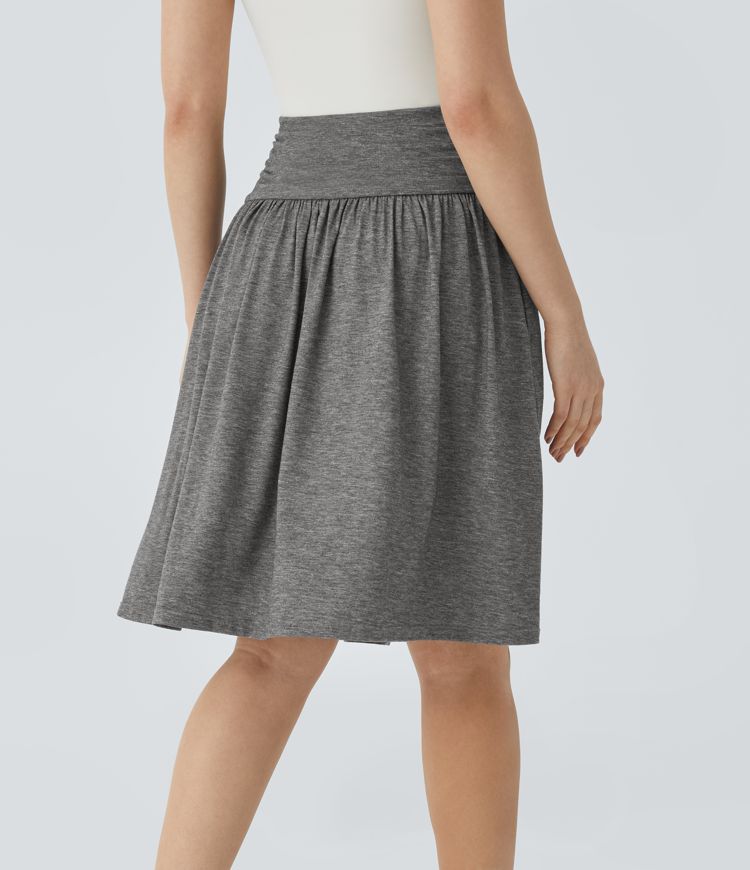 High Waisted Ruched Side Pocket Flowy Resort Skirt
