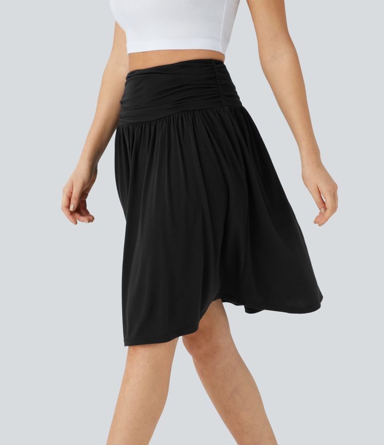 High Waisted Ruched Side Pocket Flowy Resort Skirt
