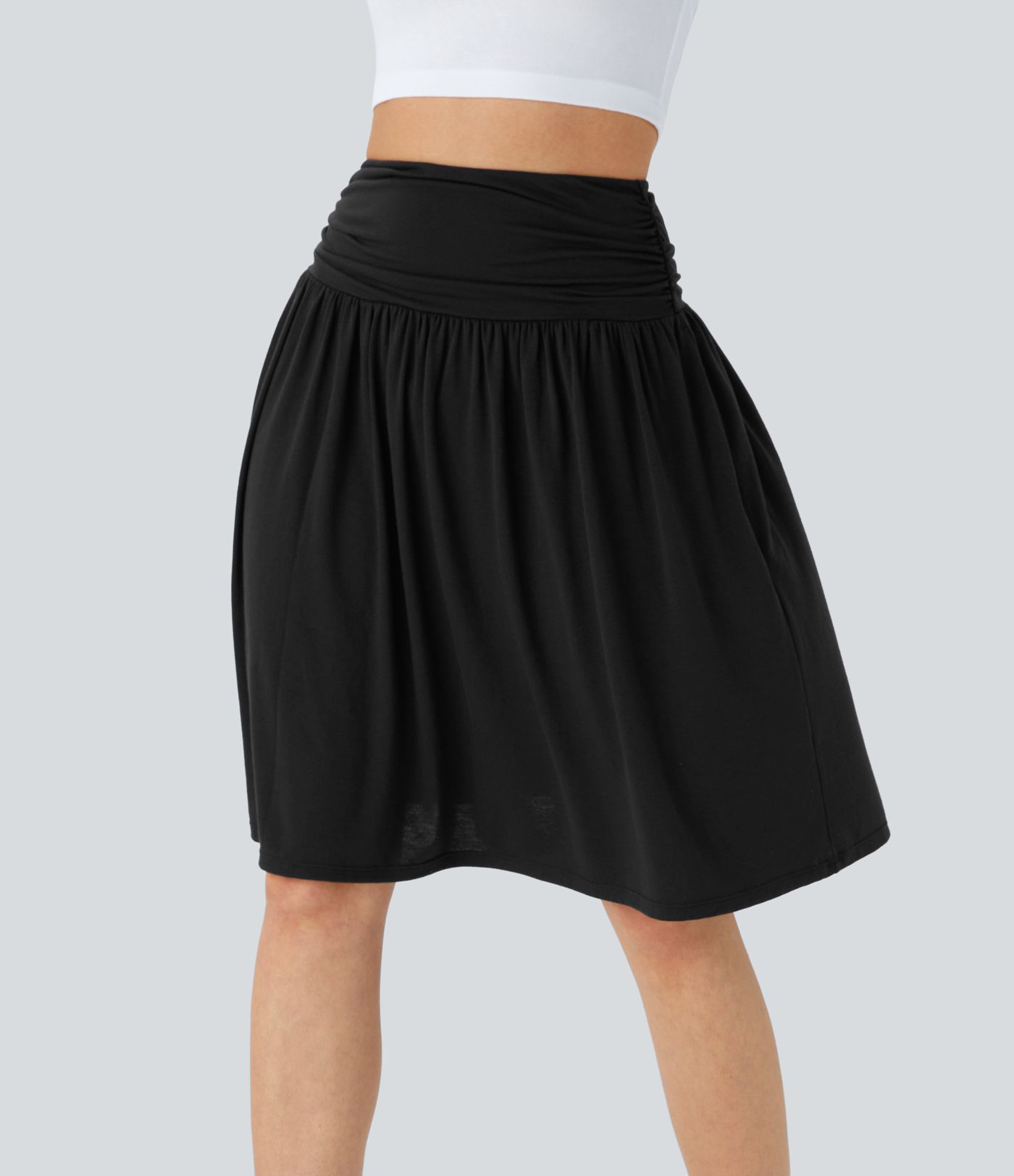 High Waisted Ruched Pocket Flowy Skirt