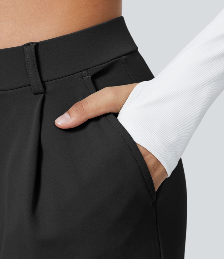  High Waisted Side Pocket Straight Leg Work Pants
