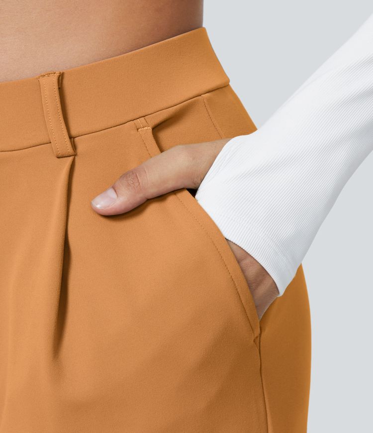 Halara Flex™ Pantalon Tailleur Taille Haute Plissé Poches Latérales Jambe Droite