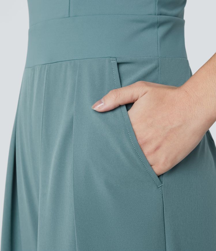 Breezeful™ Backless Side Invisible Zipper Pocket Wide Leg Quick Dry Resort Slip Jumpsuit