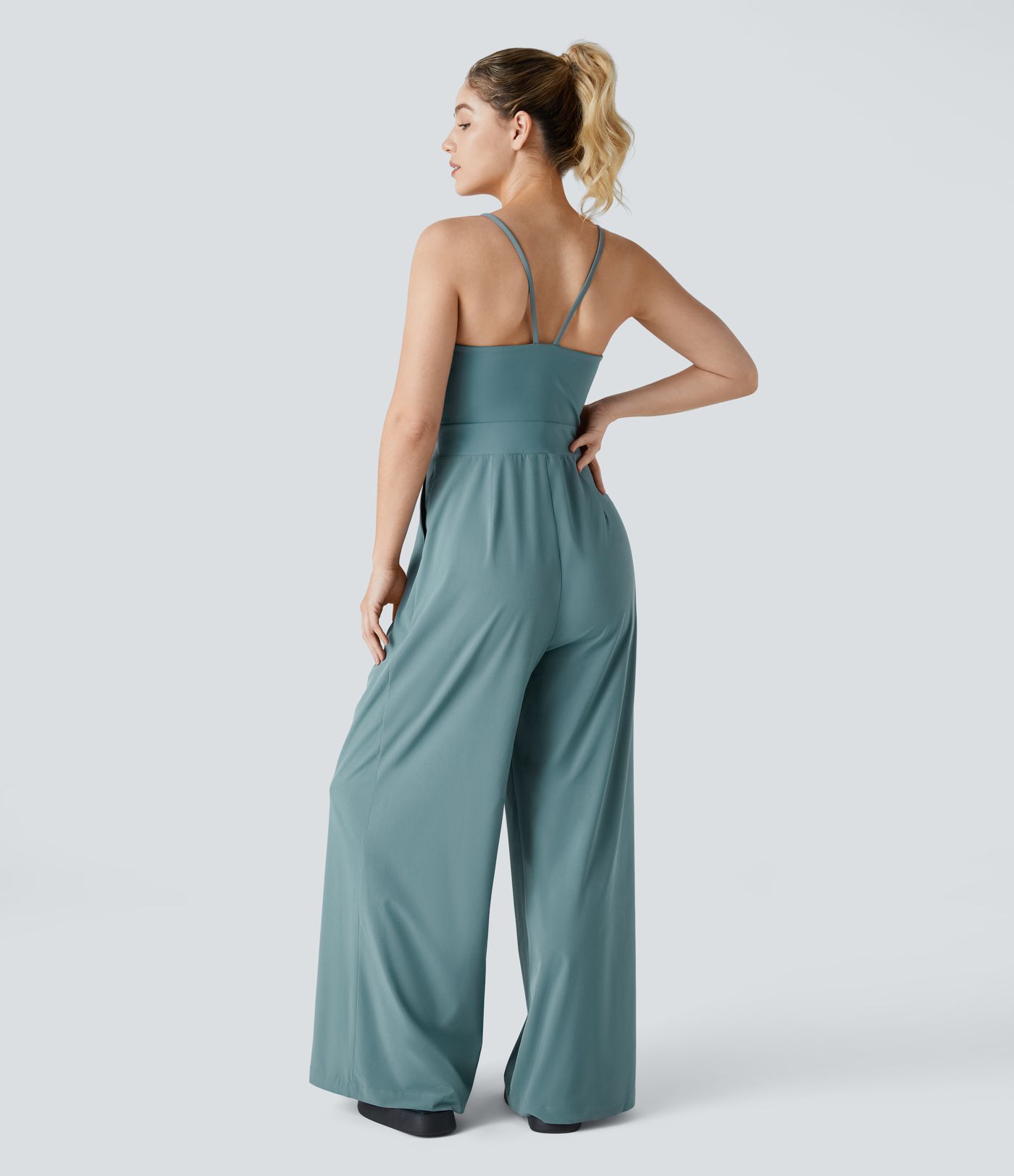 Breezeful™ Backless Side Invisible Zipper Pocket Wide Leg Quick Dry Resort Slip Jumpsuit