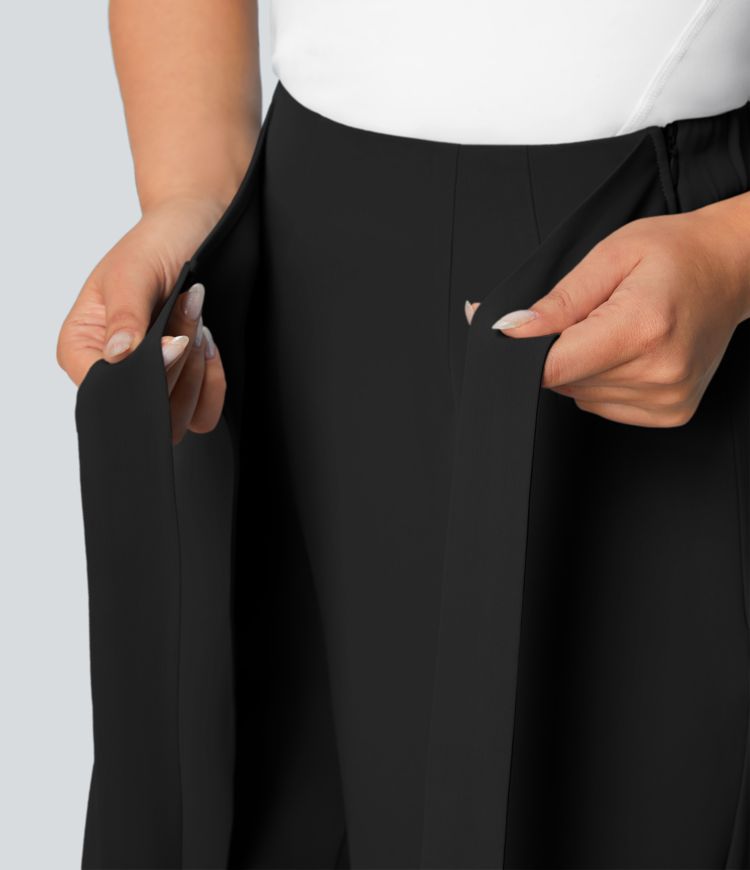 High Waisted Tie Side Invisible Zipper Wide Leg Work Pants