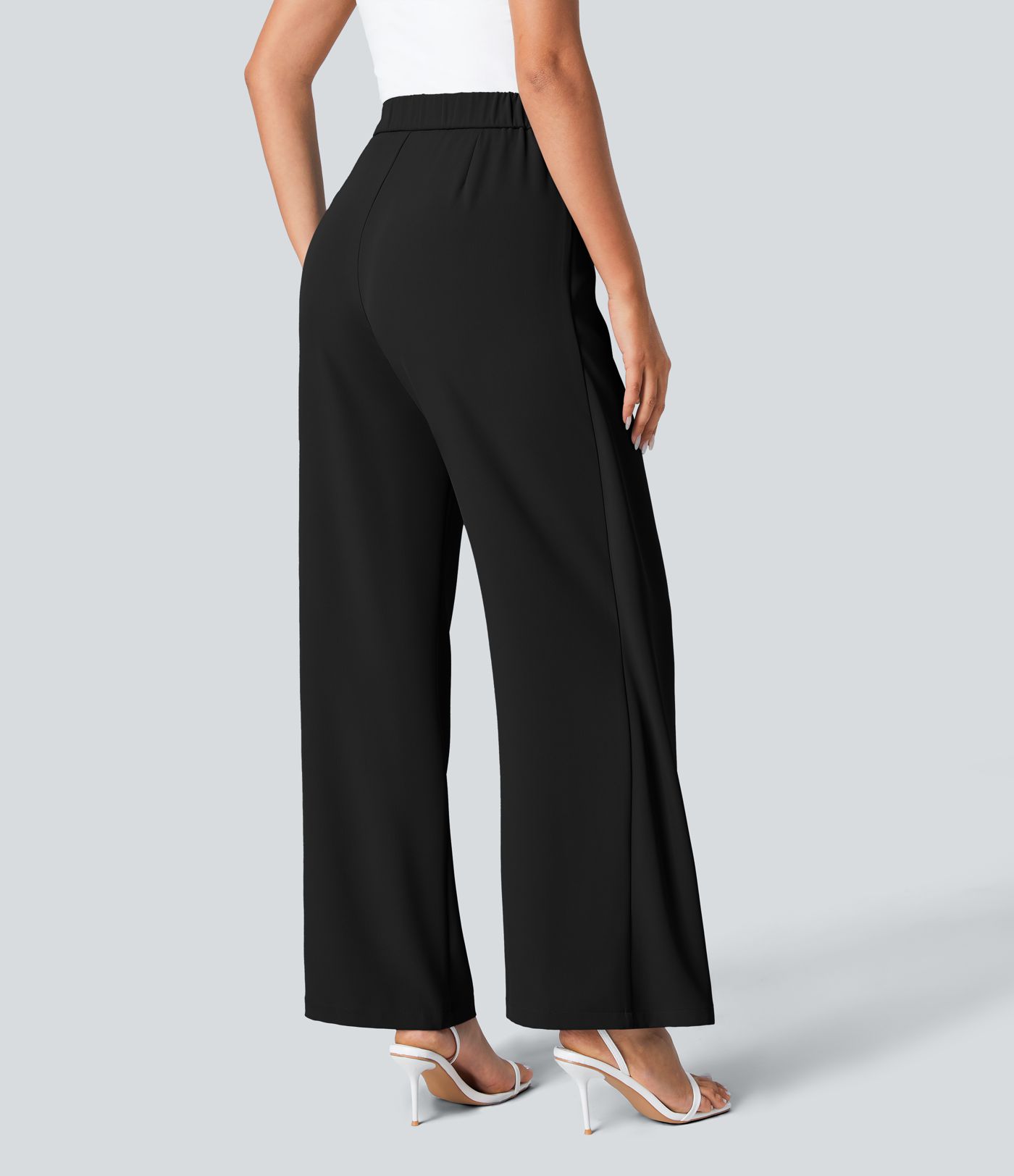 High Waisted Tie Side Wide Leg Women Suit Work Pants