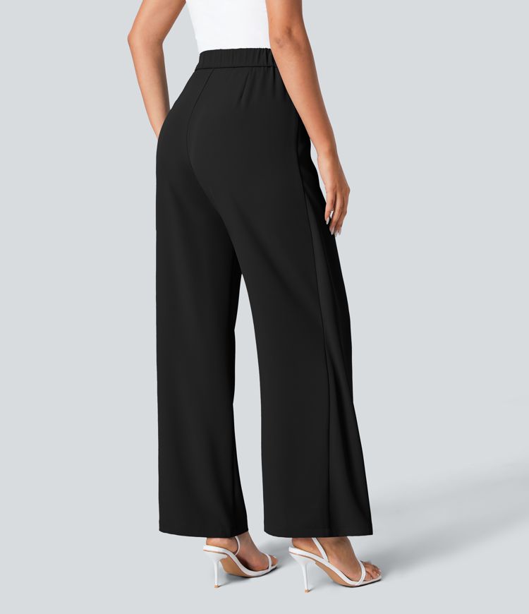 High Waisted Tie Side Invisible Zipper Wide Leg Work Pants