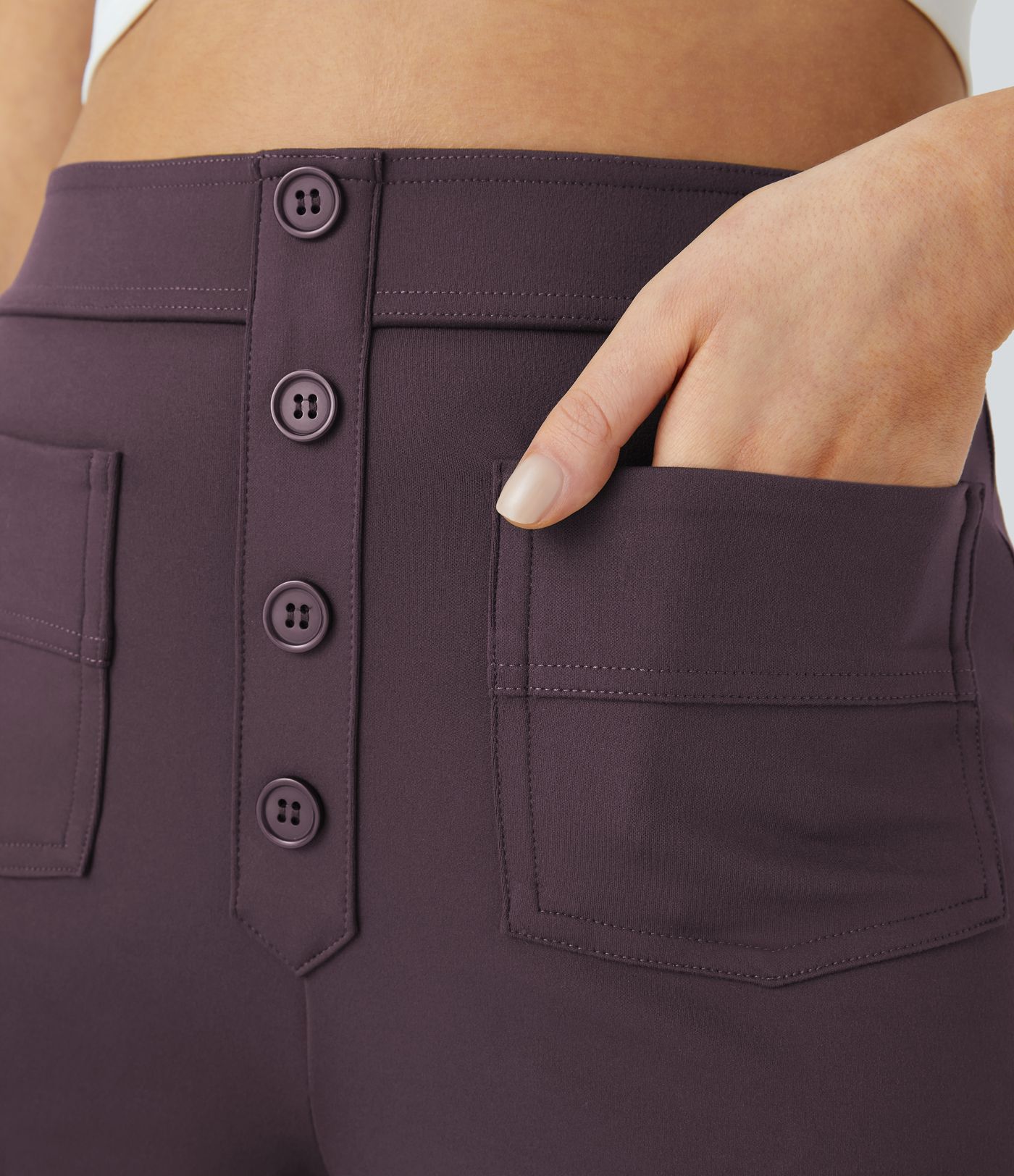 High Waisted with Pockets Straight Leg Stretchy Casual Pants