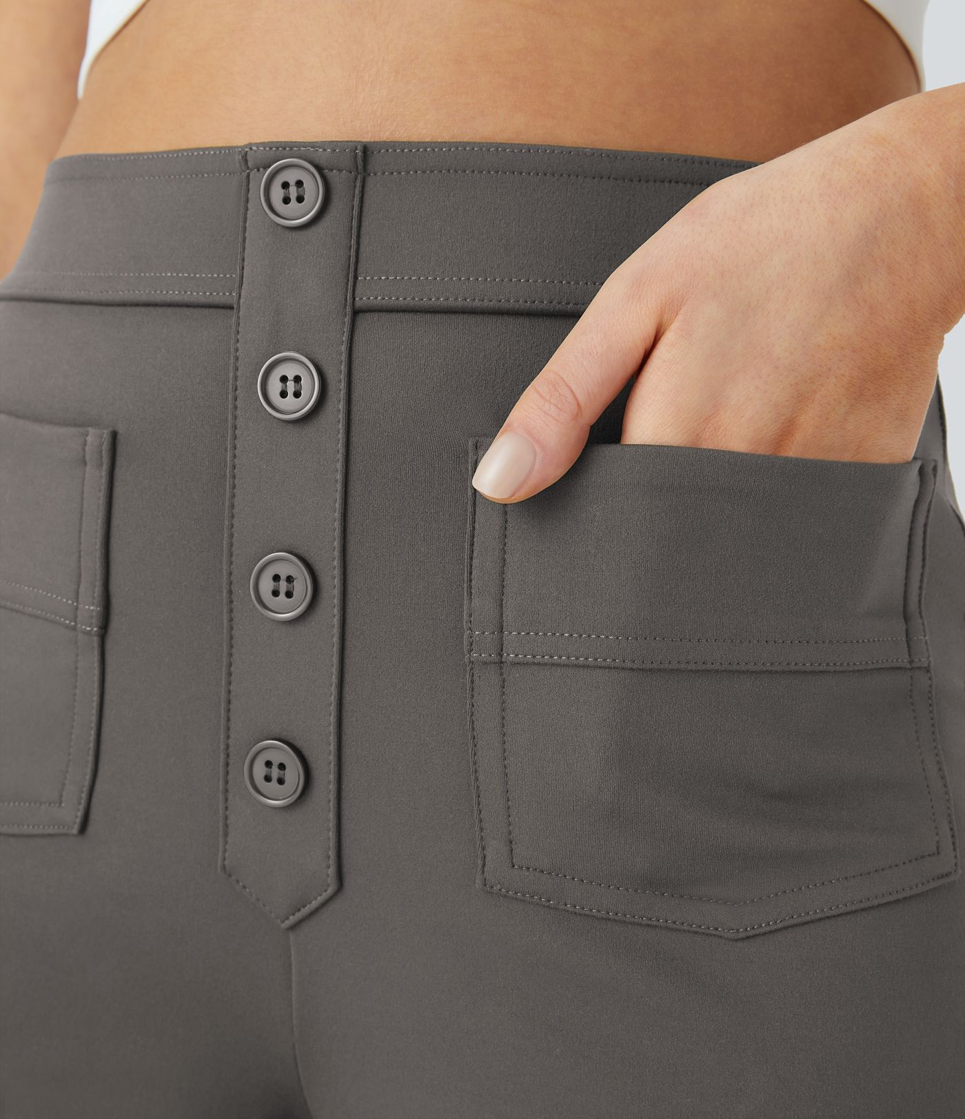 High Waisted with Pockets Straight Leg Stretchy Casual Pants