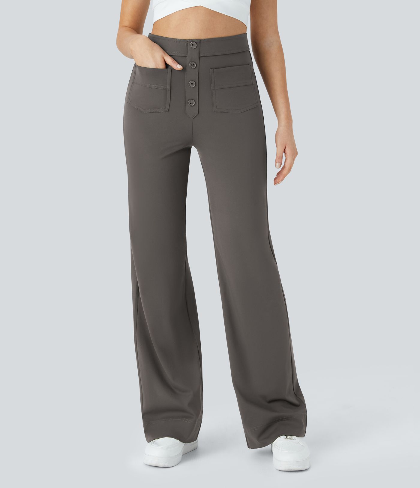 High Waisted with Pockets Straight Leg Stretchy Casual Pants