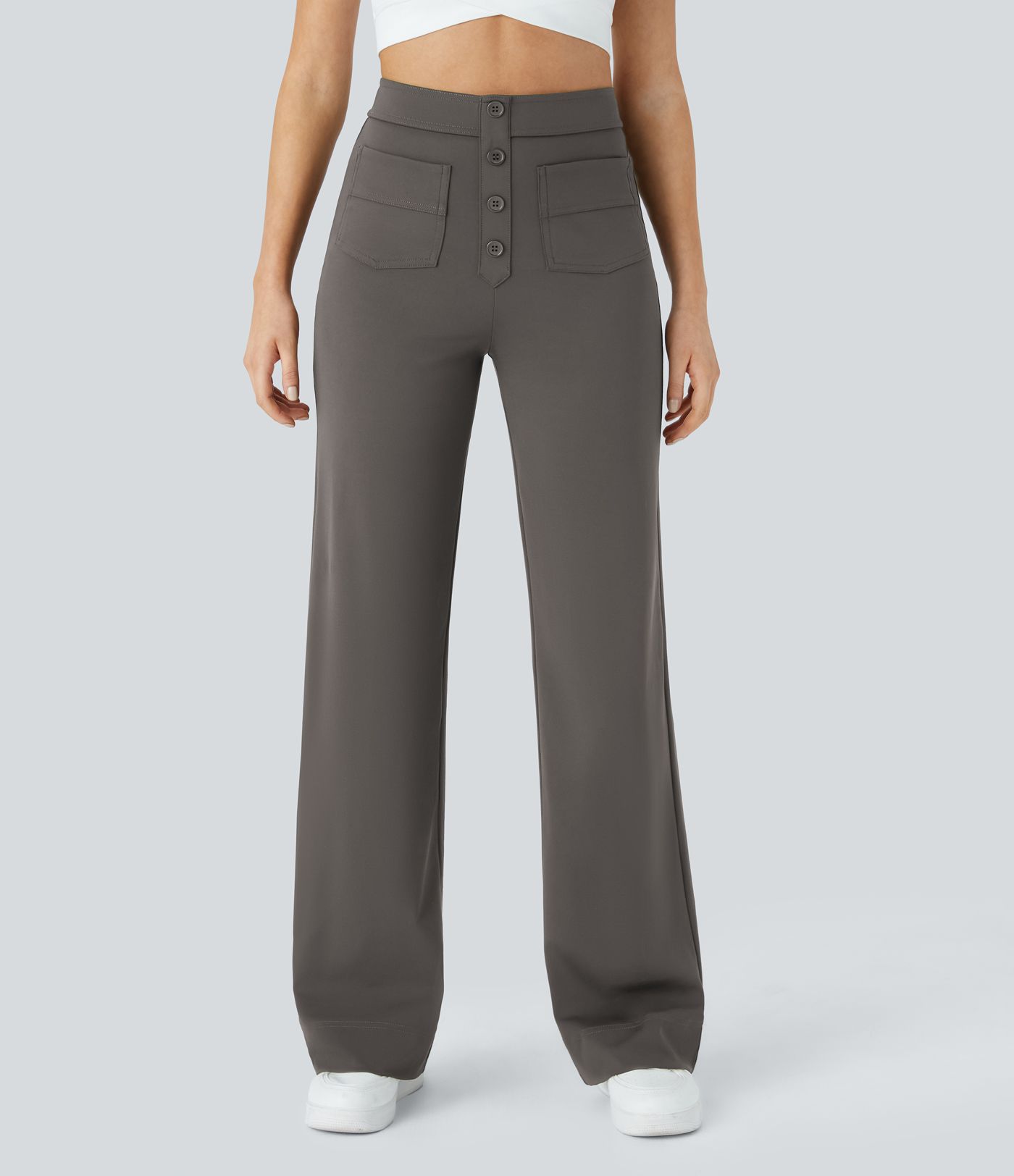 High Waisted with Pockets Straight Leg Stretchy Casual Pants