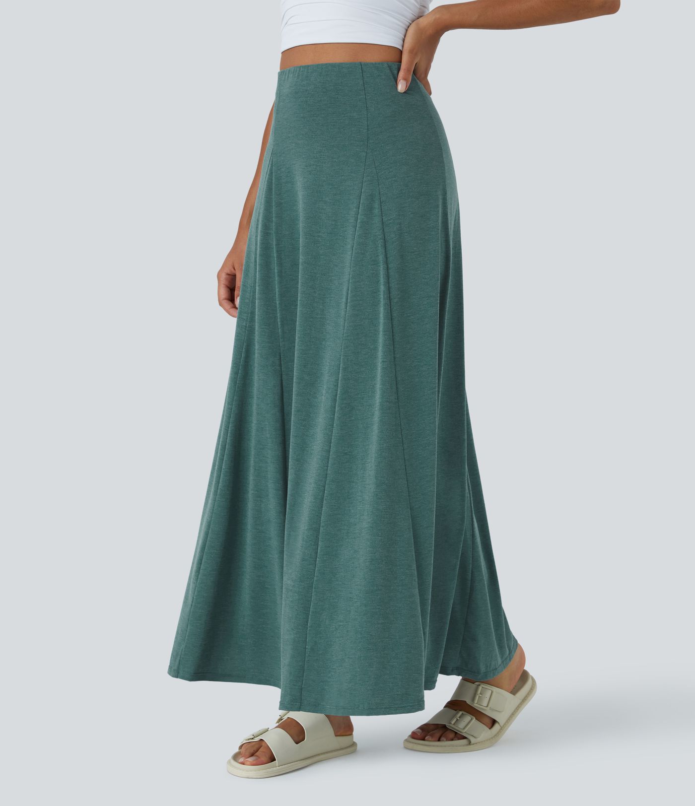 High Waisted Side Zipper Maxi Casual Flare Skirt