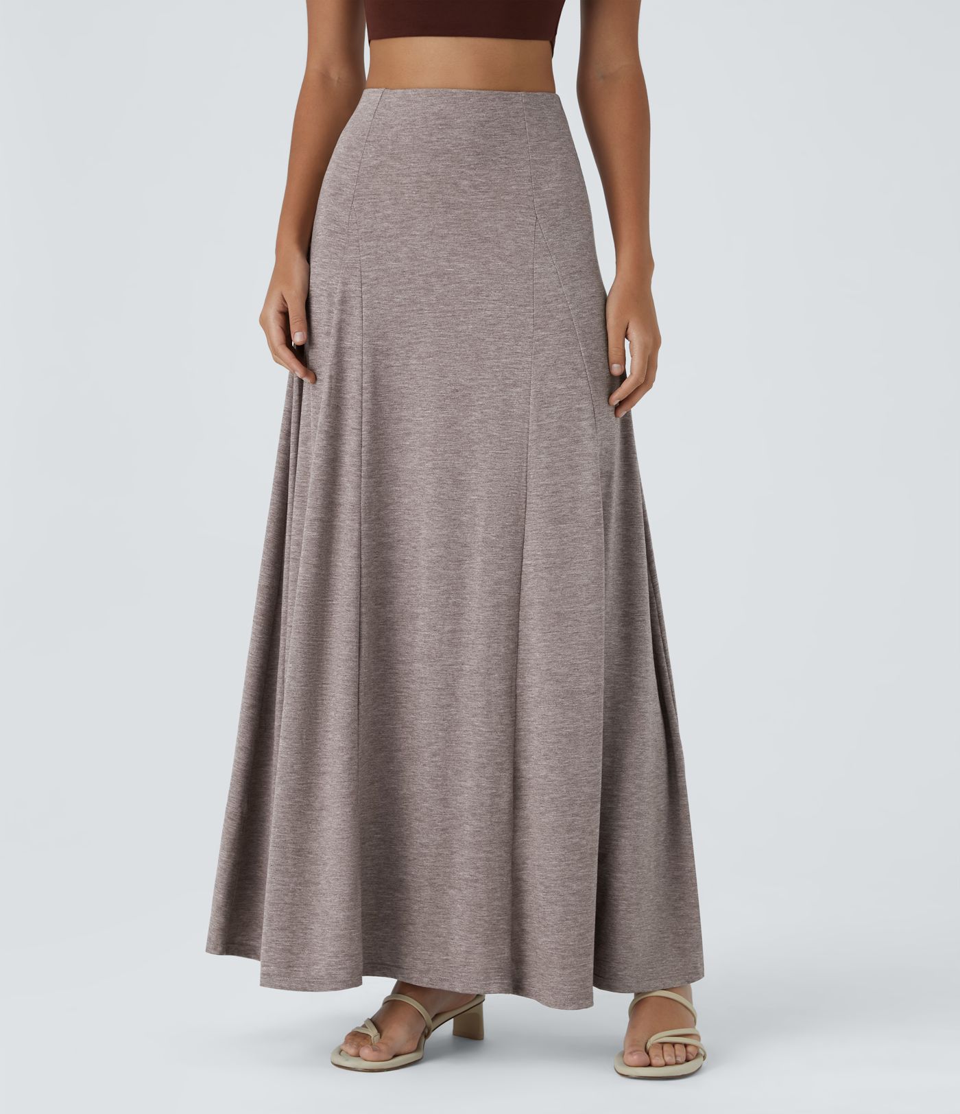 High Waisted Side Zipper Maxi Casual Flare Skirt