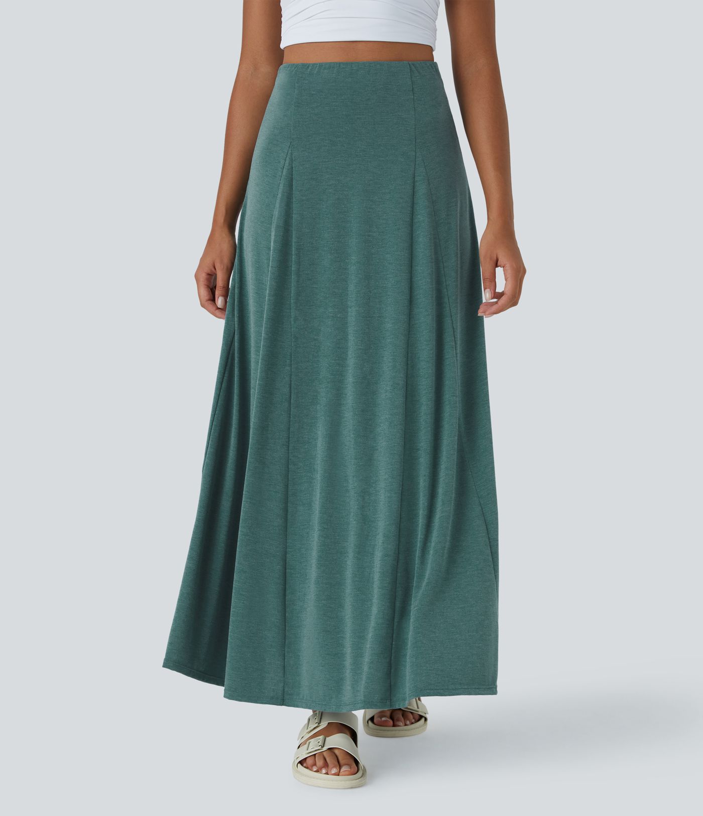 High Waisted Side Zipper Maxi Casual Flare Skirt