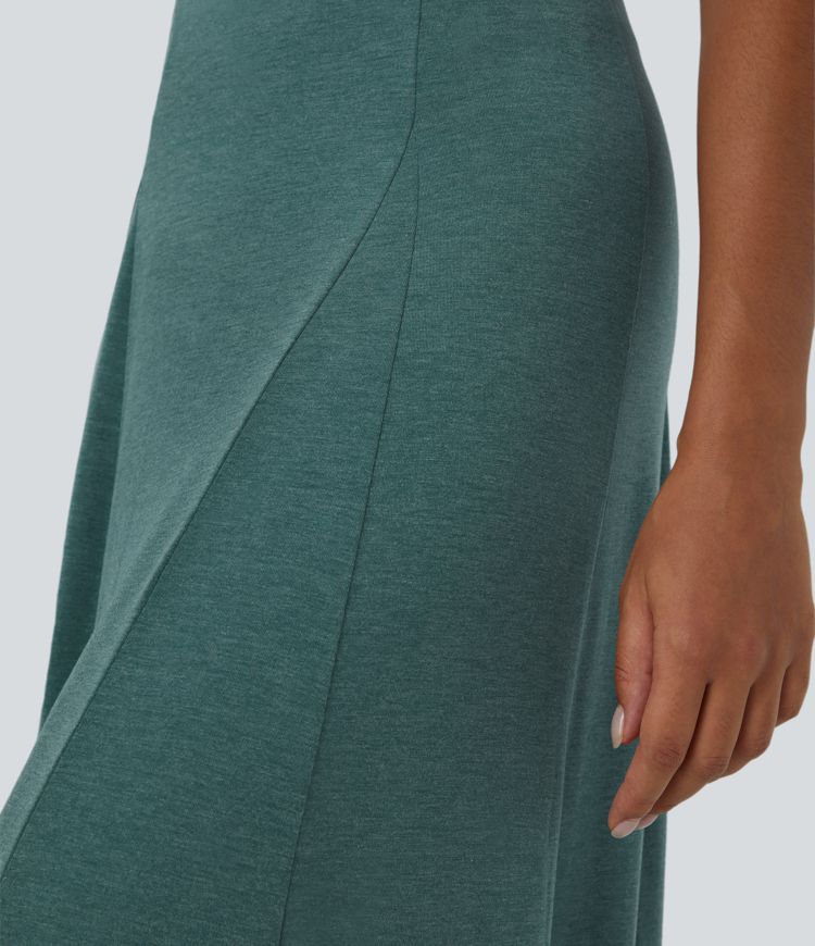 High Waisted Side Zipper Maxi Casual Flare Skirt