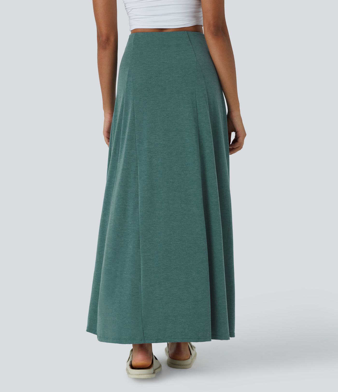 High Waisted Side Zipper Maxi Casual Flare Skirt