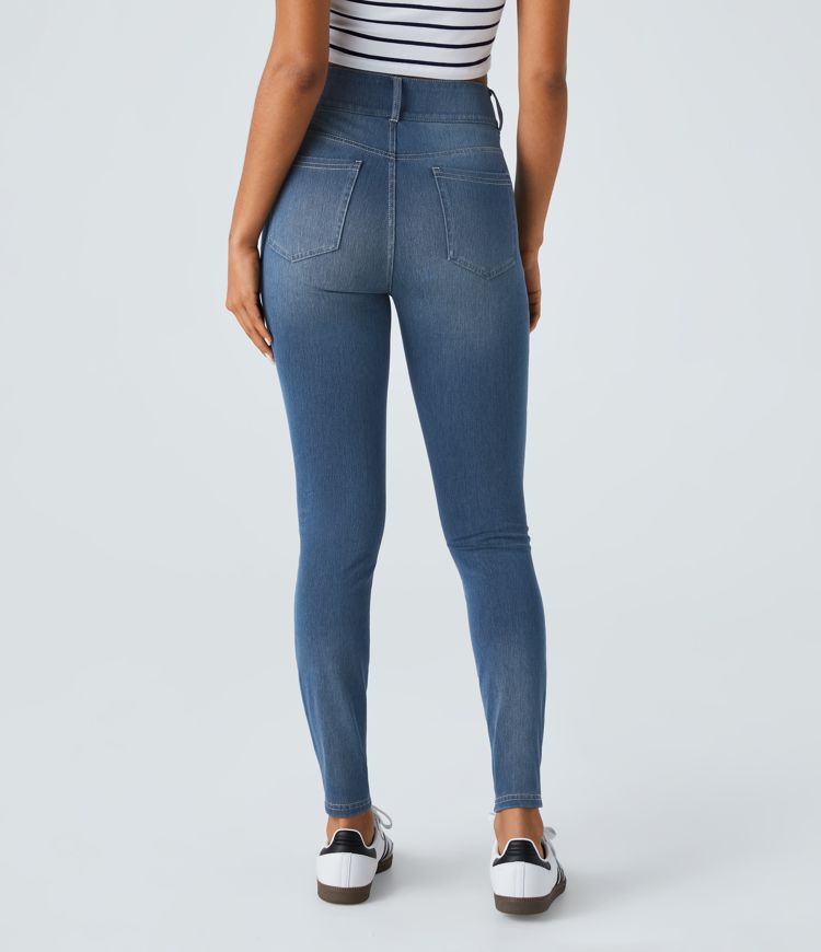 HalaraMagic™ High Waisted Button Zipper Multiple Pockets Stretchy Knit Casual Skinny Jeans