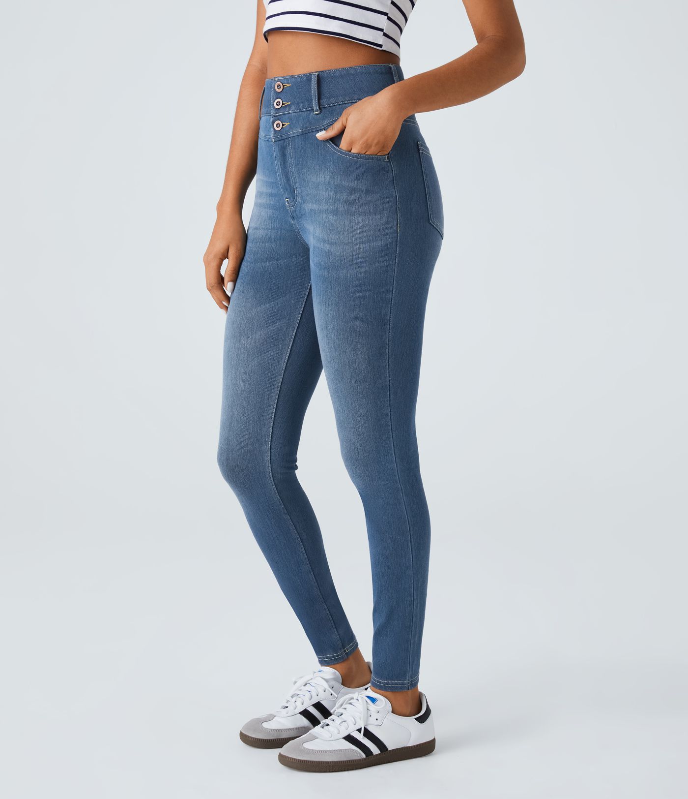 Halara Flex™ High-Waist Button Zipper Multiple Pocket Stretchy Knit Casual Skinny Jeans