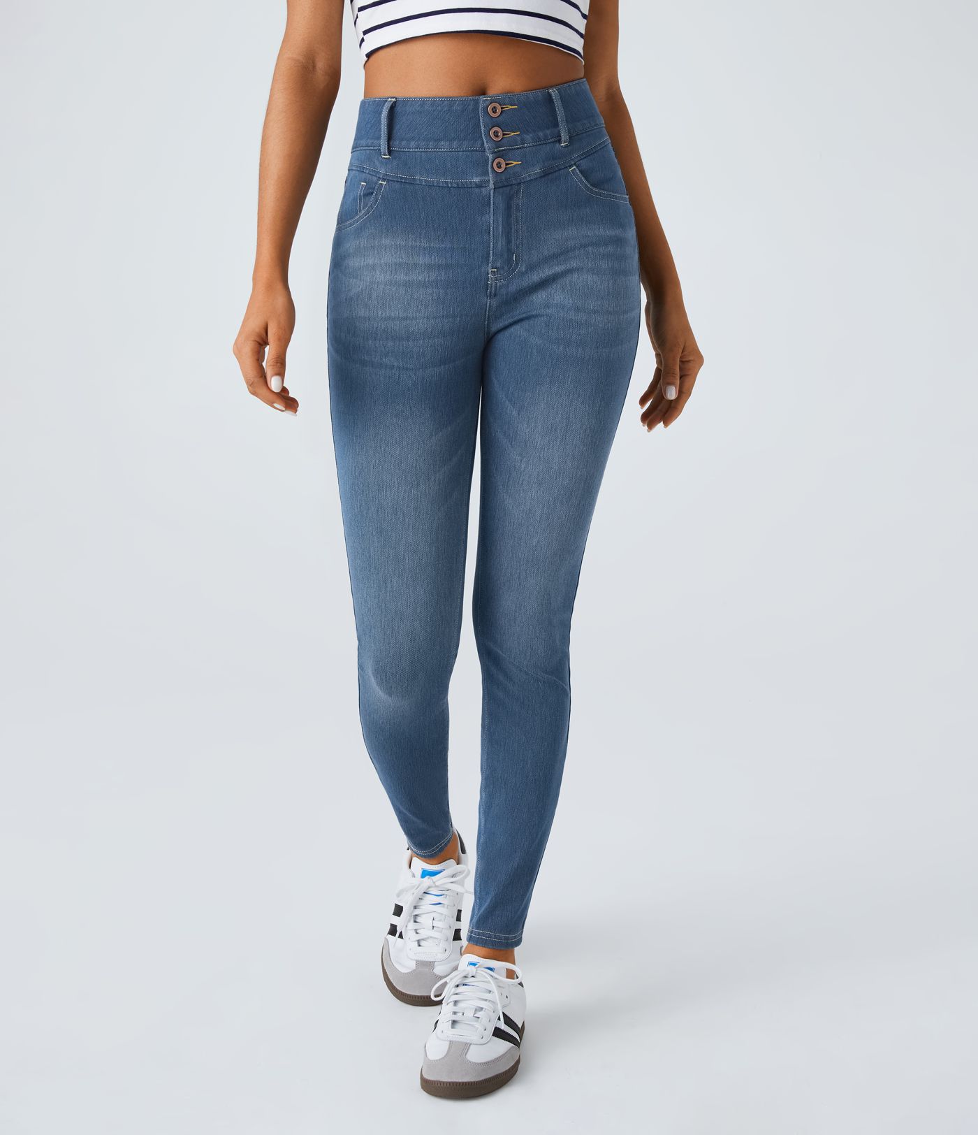 Halara Flex™ High-Waist Button Zipper Multiple Pocket Stretchy Knit Casual Skinny Jeans