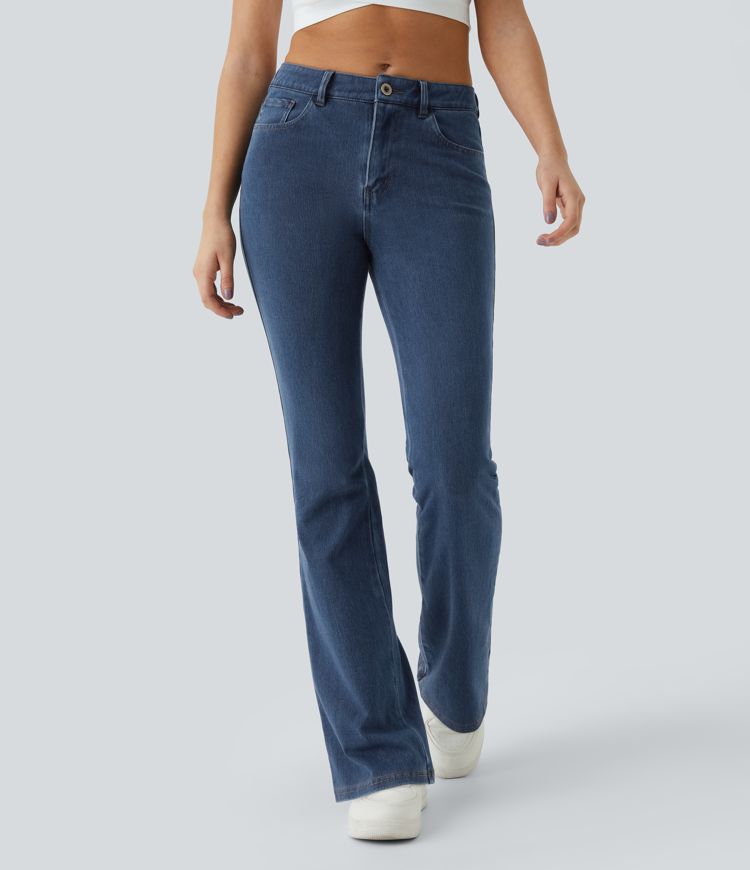 Jeans Halara Flex™ Denim en corte de bota elásticos de tiro medio con botón y bolsillos
