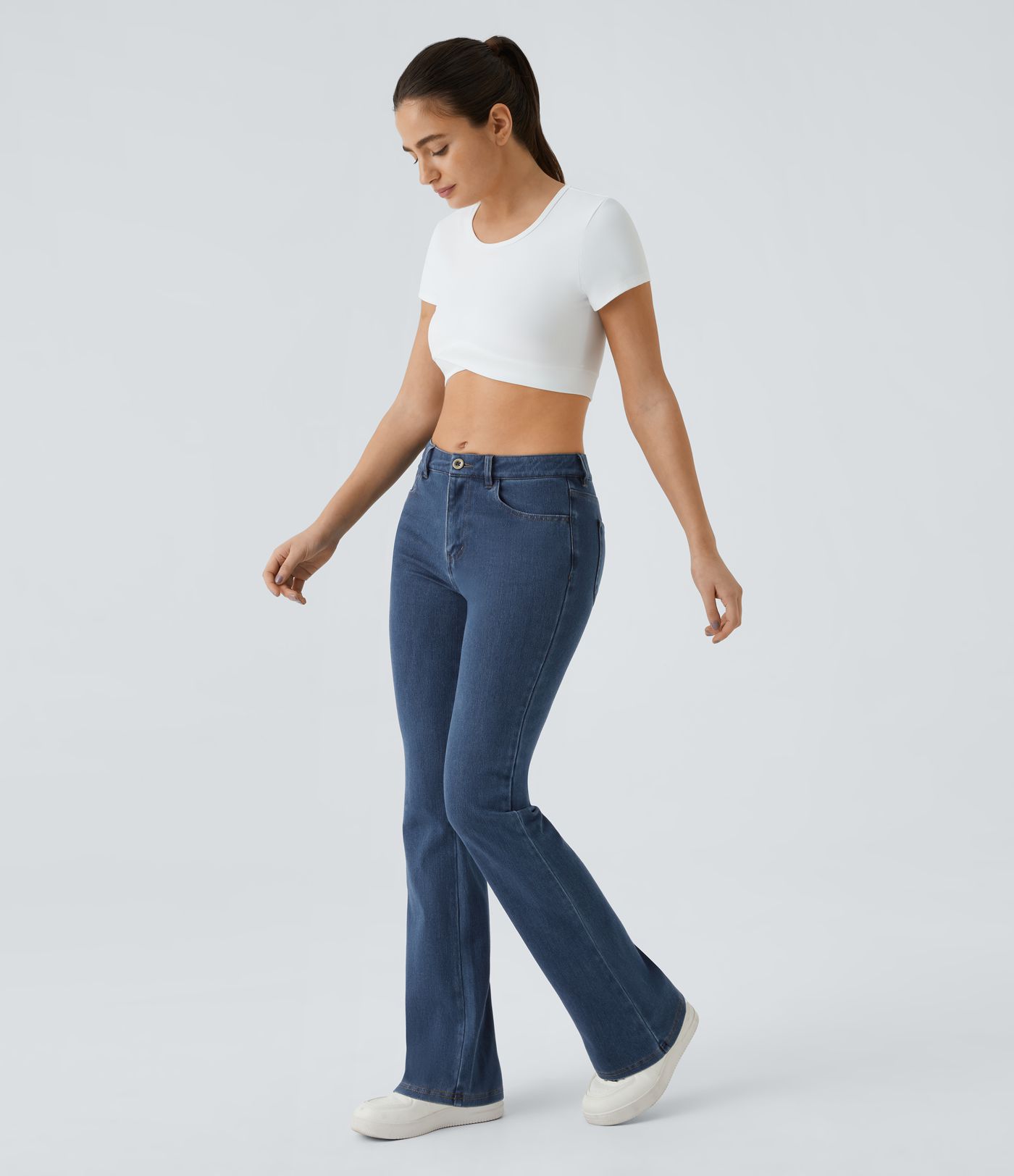 Halara Flex™ Jean Évasé Casual Taille Mi-haute Tricot Extensible Boutonnés Poches