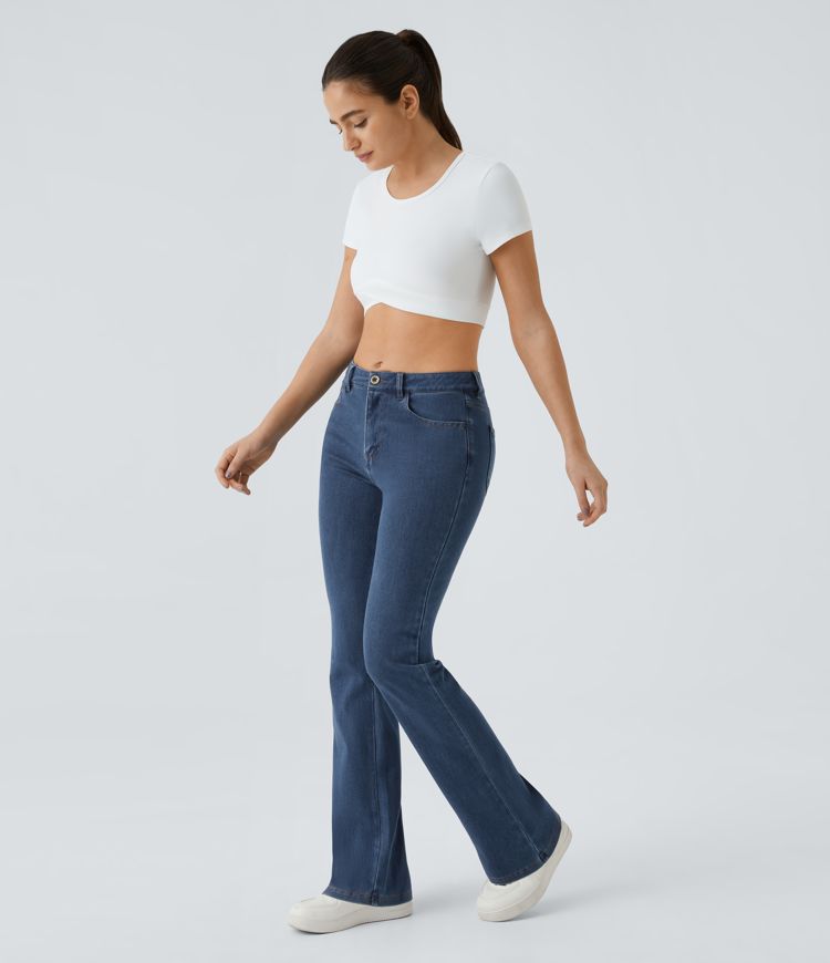 Halara Flex™ Jean Évasé Casual Taille Mi-haute Tricot Extensible Boutonnés Poches