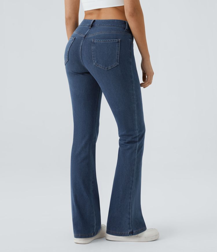HalaraMagic™ Mid Rise Button Pockets Stretchy Knit Casual Bootcut Jeans