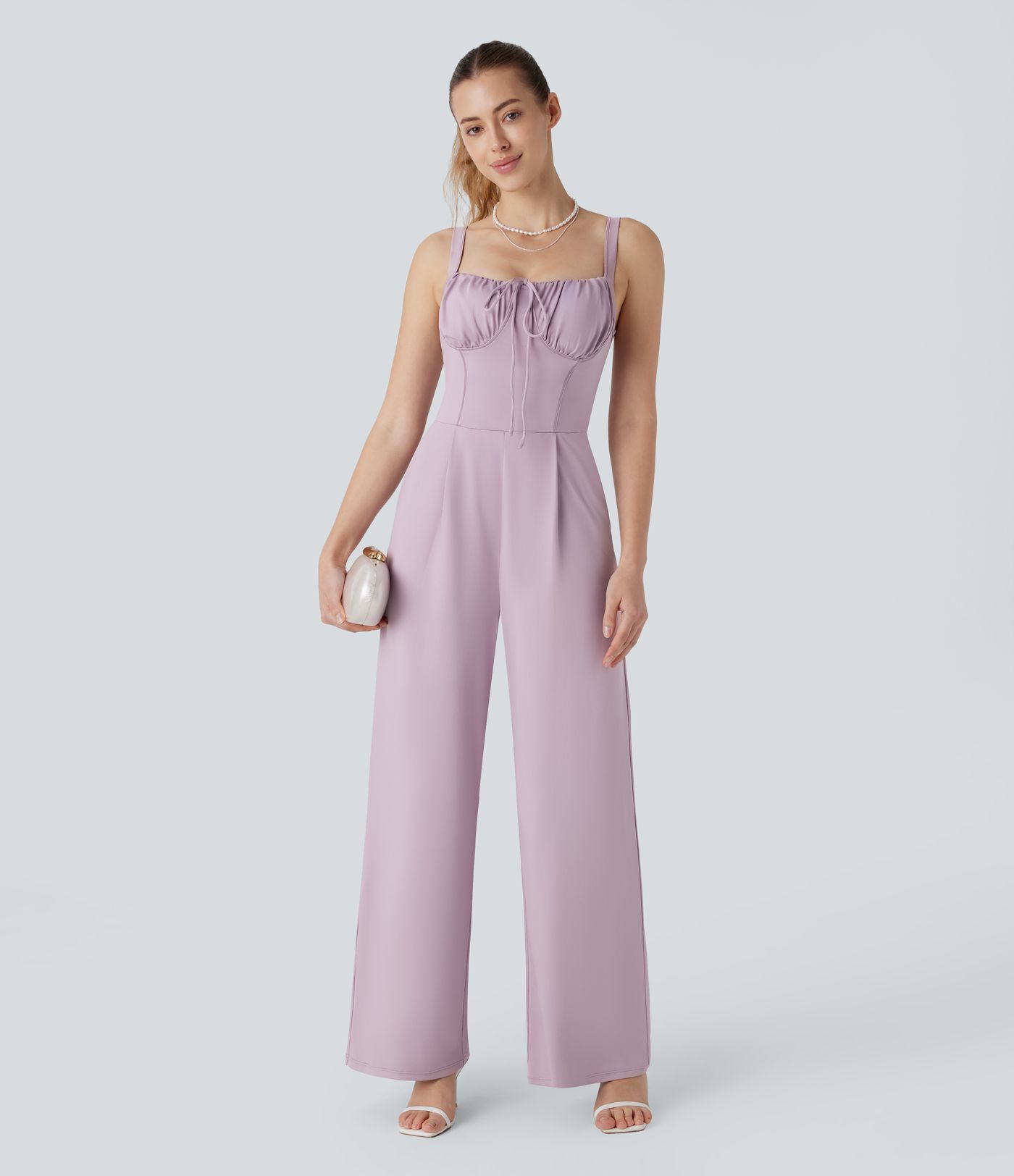 Combinaison col carré froncée avec cordon d'ajustement style paysanne poches latérales jambe large demoiselle d'honneur et invitée de mariage - Édition Easy Peasy