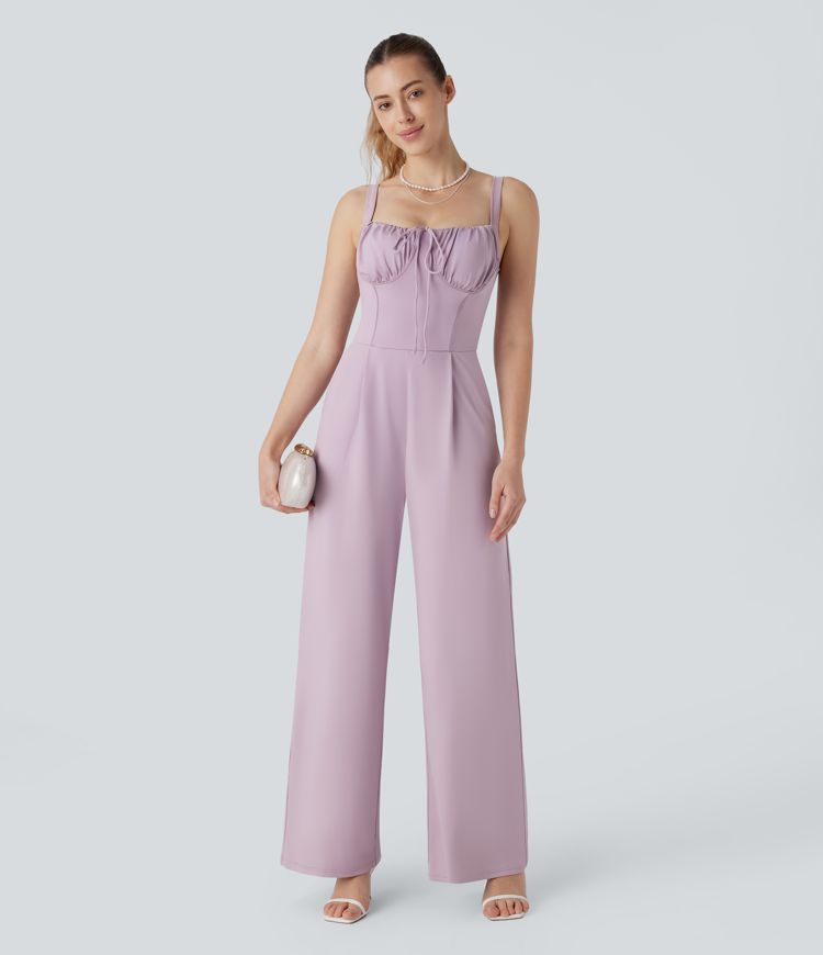 Combinaison col carré froncée avec cordon d'ajustement style paysanne poches latérales jambe large demoiselle d'honneur et invitée de mariage - Édition Easy Peasy