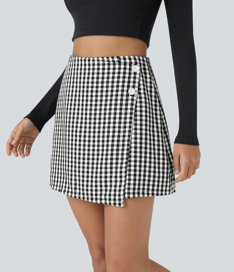 Minifalda informal con cintura alta y botones cruzados con cremallera invisible 2 en 1 giungán línea  A