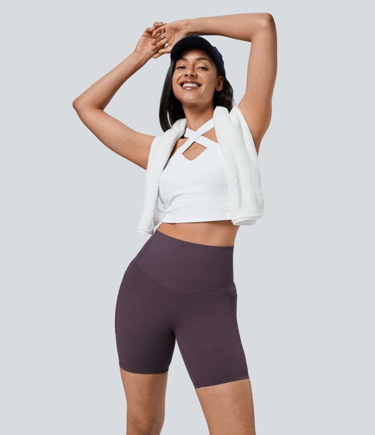 Halara UltraSculpt™ High Waisted Tummy Control Pocket Shaping Training Biker Shorts 7''