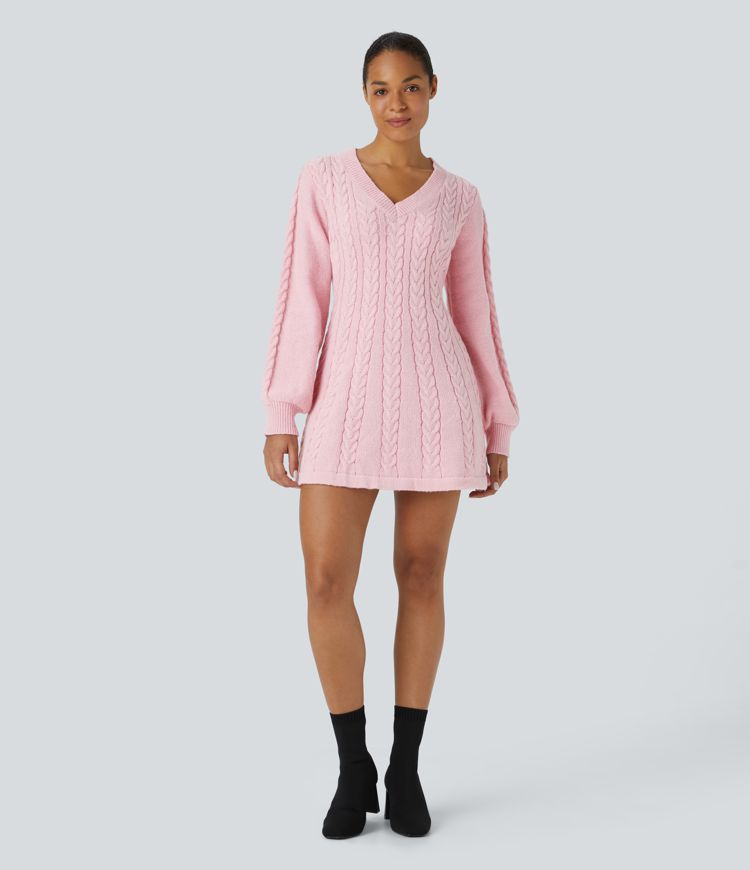 Everyday V-neck Long Sleeve Mini Sweater Dress