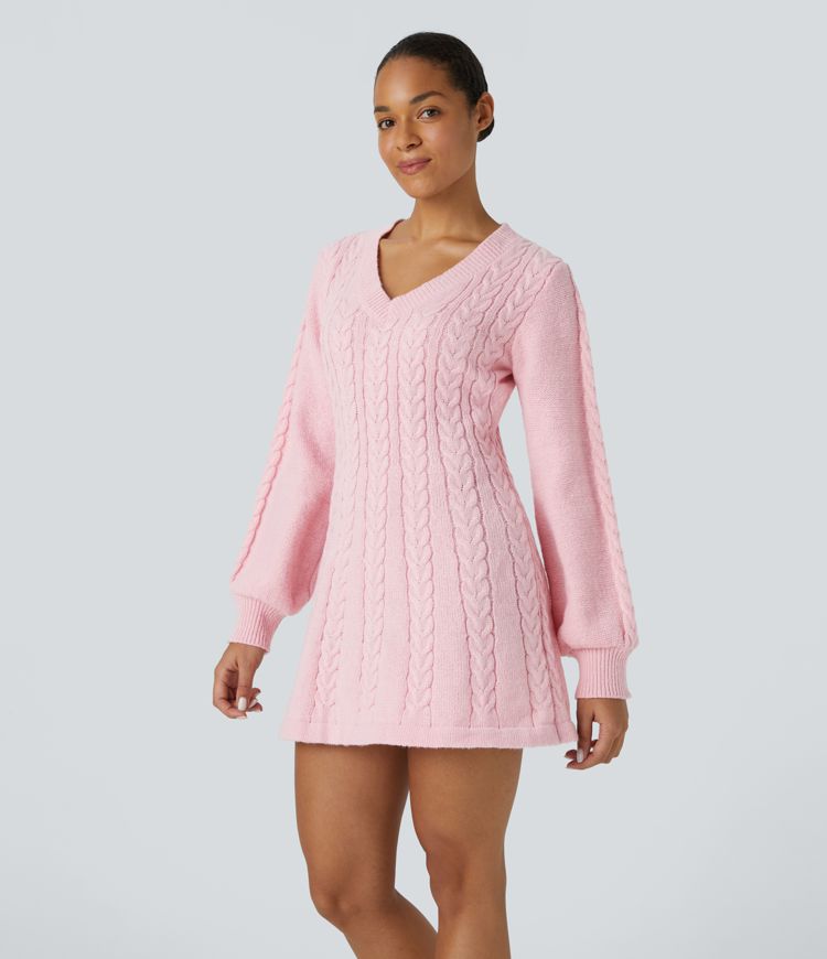 Everyday V-neck Long Sleeve Mini Sweater Dress