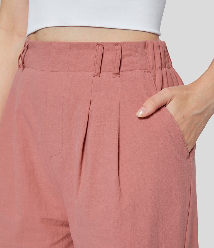 pantal-n-de-algod-n-palazzo-casual-tiro-alto-plisado-bolsillo-lateral