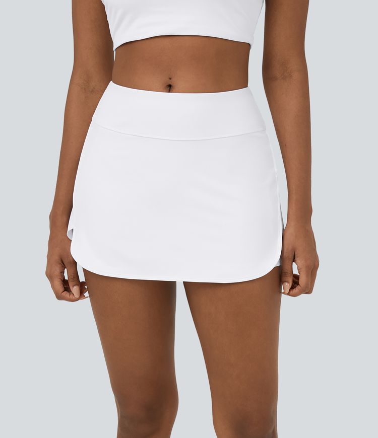 Softlyzero™ Airy High Waisted Contrast Trim 2-in-1 Side Pocket Curved Hem Mini Cool Touch Tennis Skirt
