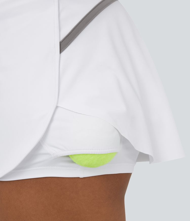 Softlyzero™ Airy Jupe Tennis Mini Ourlet Arrondi avec Poches Latérales 2 en 1 Taille Haute Aérienne et Bord Contrasté Toucher Frais