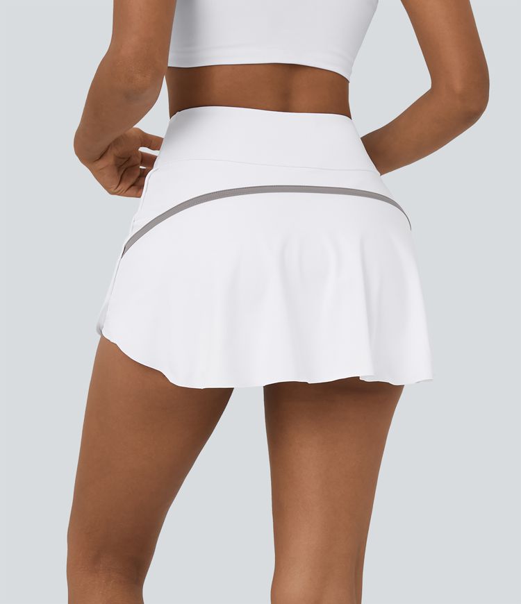 Softlyzero™ Airy High Waisted Contrast Trim 2-in-1 Side Pocket Curved Hem Mini Cool Touch Tennis Skirt-UPF50+