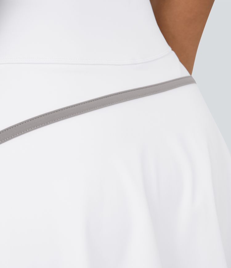 Softlyzero™ Airy Jupe Tennis Mini Ourlet Arrondi avec Poches Latérales 2 en 1 Taille Haute Aérienne et Bord Contrasté Toucher Frais