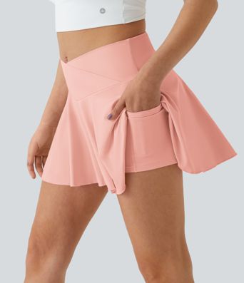 SoftlyZero™ Airy Comfy High Waisted Crossover 2-in-1 Pocket Flare Cool Touch Tennis Women Pleated Mini Skirt-UPF50+