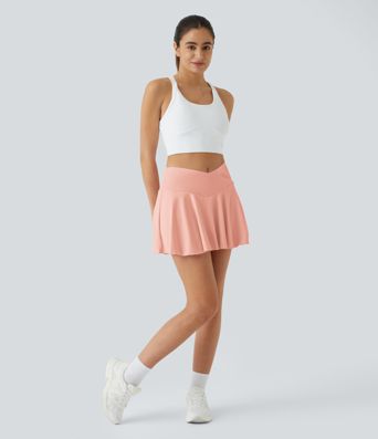 SoftlyZero™ Airy Comfy High Waisted Crossover 2-in-1 Pocket Flare Cool Touch Tennis Women Pleated Mini Skirt-UPF50+