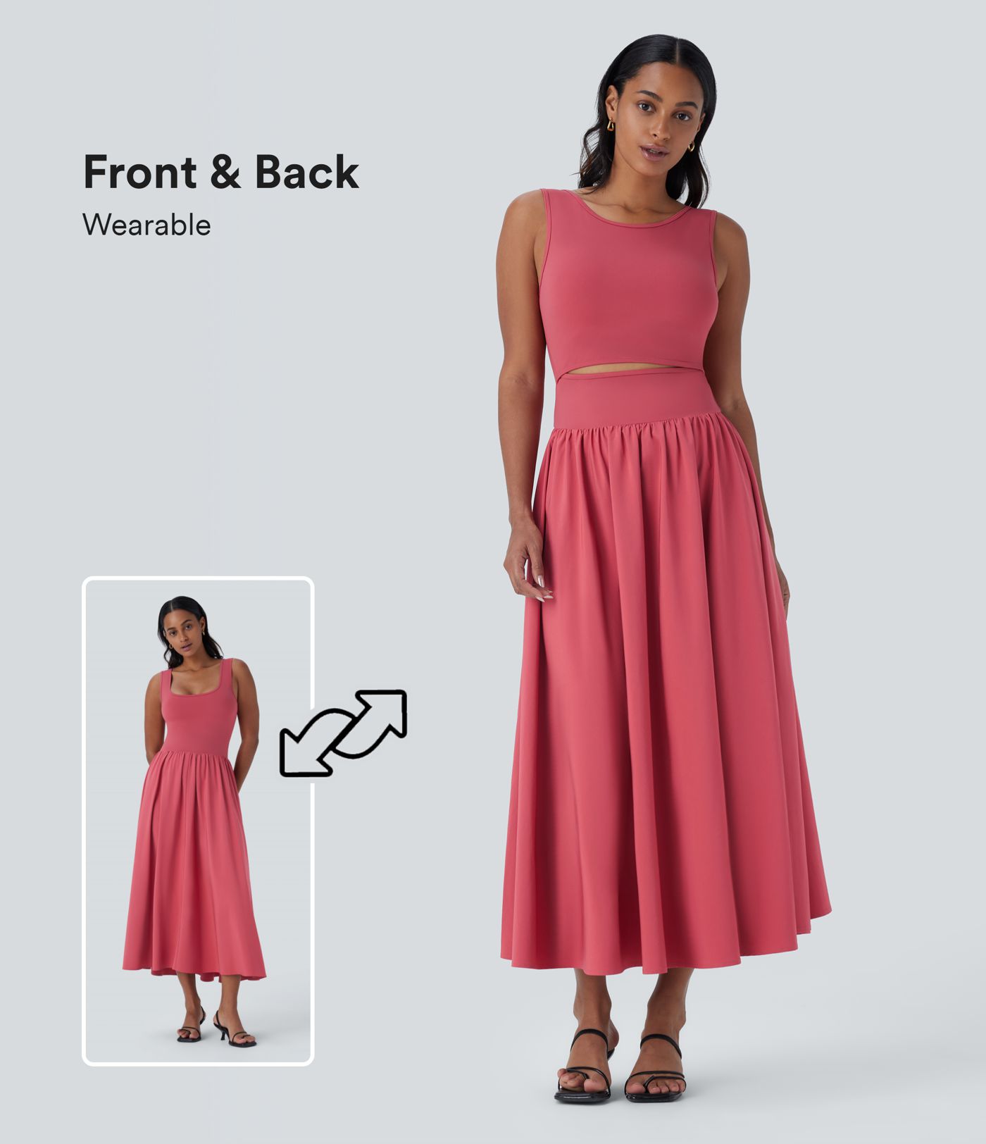 Breezeful™ Sleeveless Cut Out Quick Dry Maxi Casual Dress-Front and Back Wearable