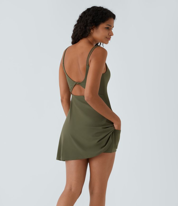 SoftlyZero™ Plush Double Straps 2-Piece Pocket Slip Dance Active Dress A-C Cups