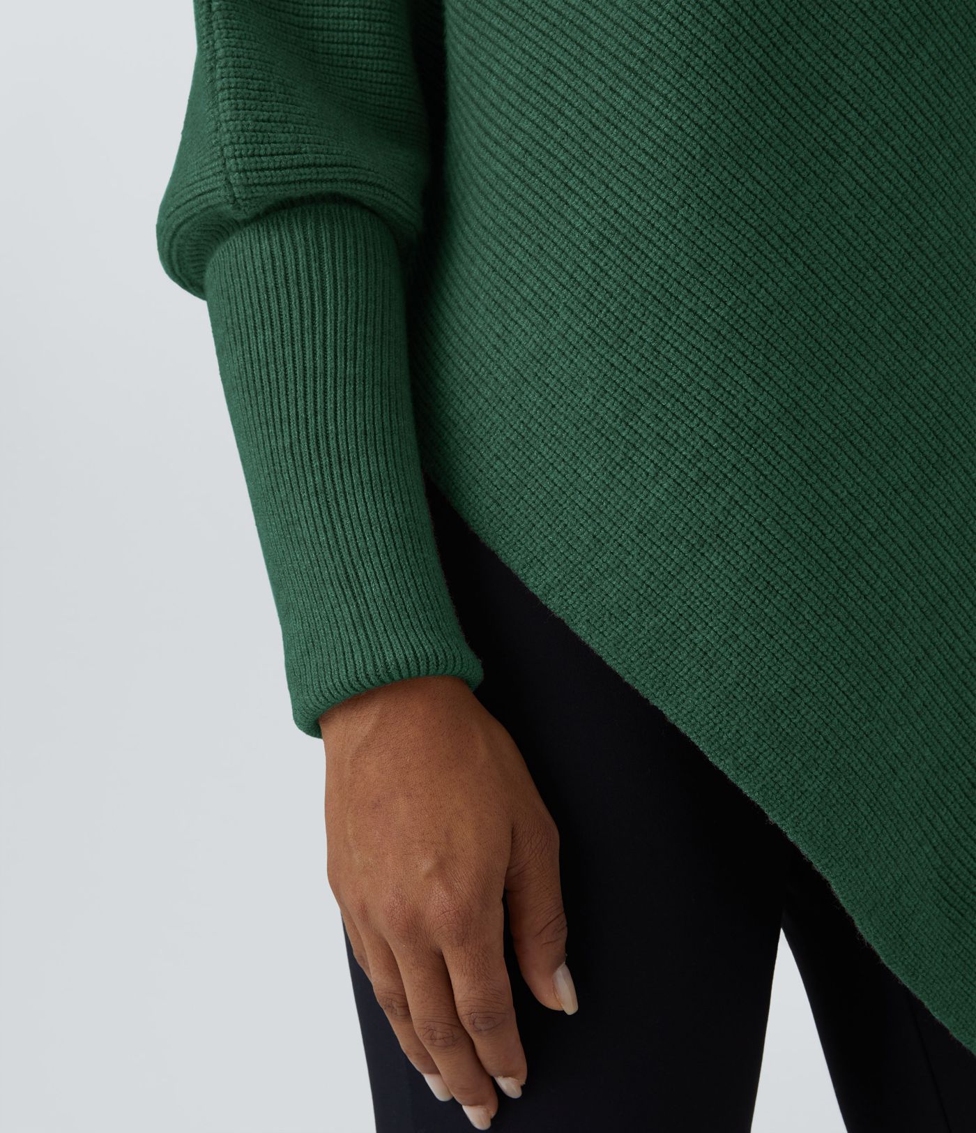 High Neck Long Sleeve Asymmetric Hem Women Work Knit Sweater