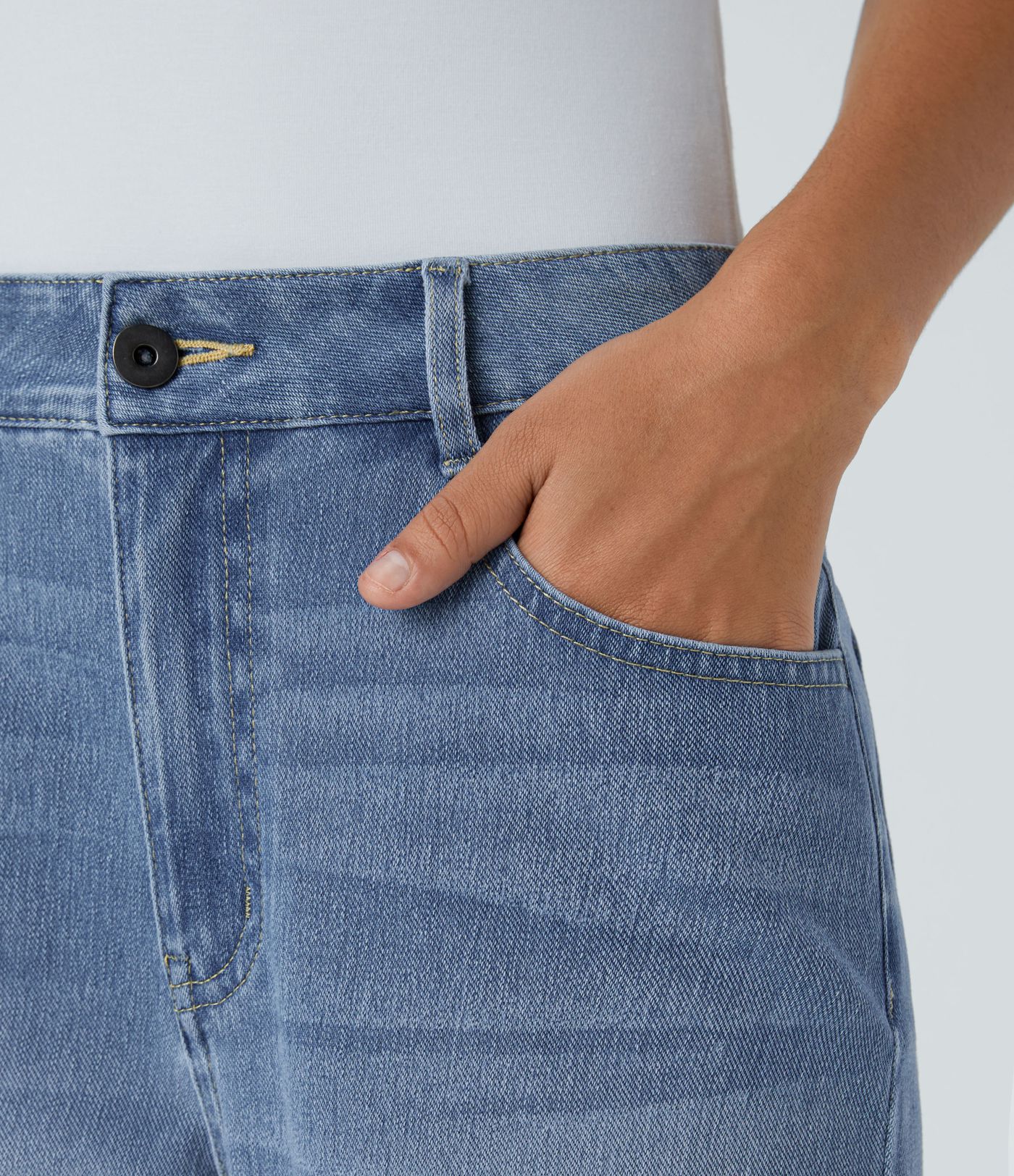 Jeans de Mamá Casual Lavados Halara Flex™ de Tiro Bajo con Bolsillos con Cremallera