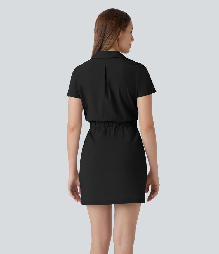 Water Repellent Wear-Resistant V Neck Pockets Mini Hiking Active Dress