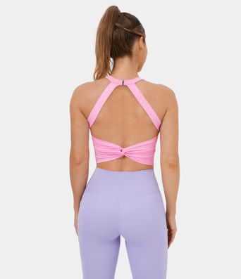 halara Softlyzero™ Plush Backless Cut Out Twisted Cropped Yoga Tank Top-UPF50+