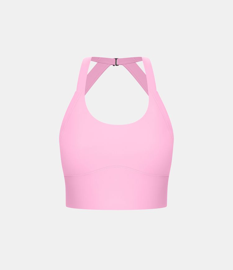 Top corto de yoga SoftlyZero™ Plush afelpado con abertura en copas D-F