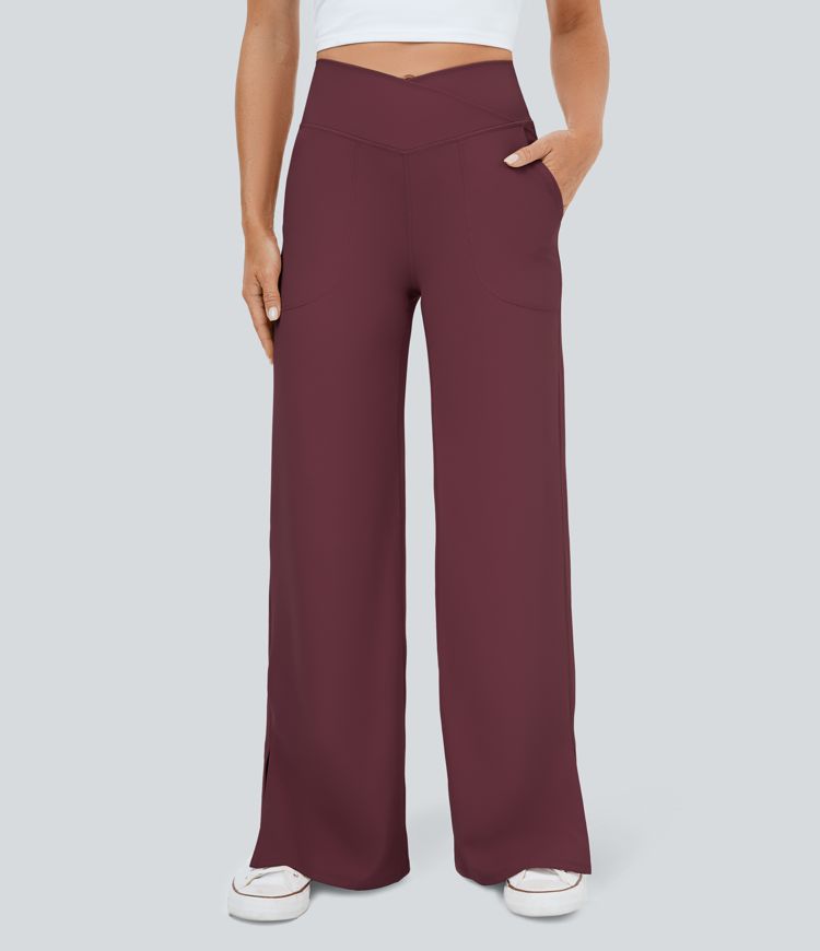 Pantalón recto y ancho Smile con cintura en V con bolsillos y abertura en el bajo