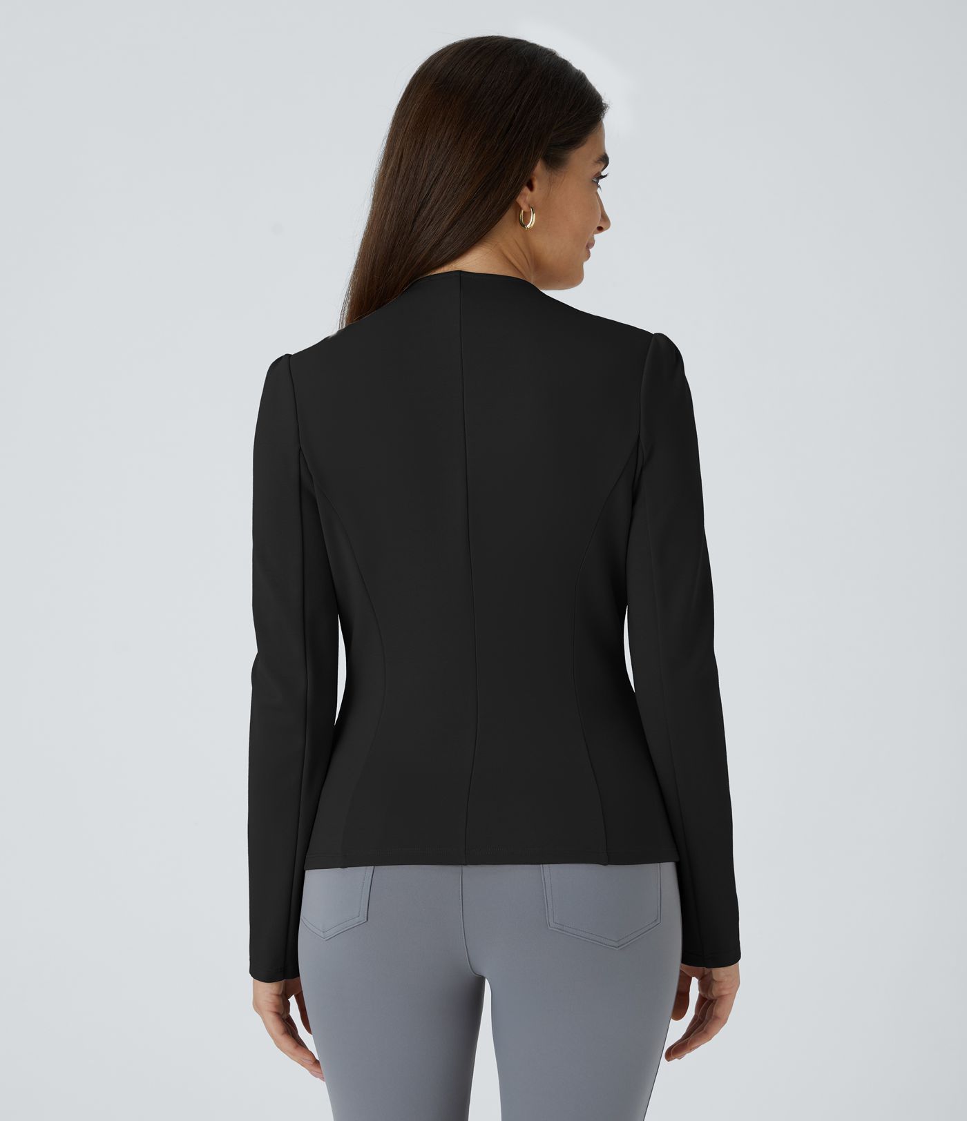 SculptKnit Blazer tailleur ajusté à col rond, manches longues avec boutons décoratifs