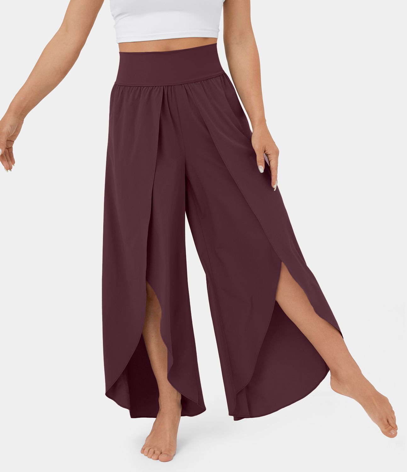 Breezeful™ High Waisted Back Waistband Pocket Palazzo Flowy Wide Leg Quick Dry Casual Pants
