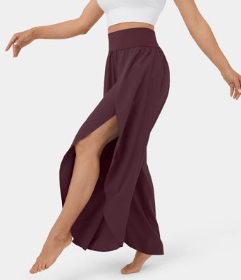 Breezeful™ High Waisted Back Waistband Pocket Palazzo Flowy Wide Leg Quick Dry Casual Trousers